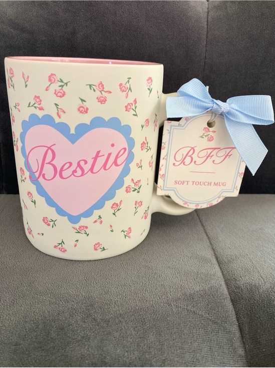 Other - Bestie Soft Touch Floral Mug - Scalloped Heart & Pink Roses, BFF